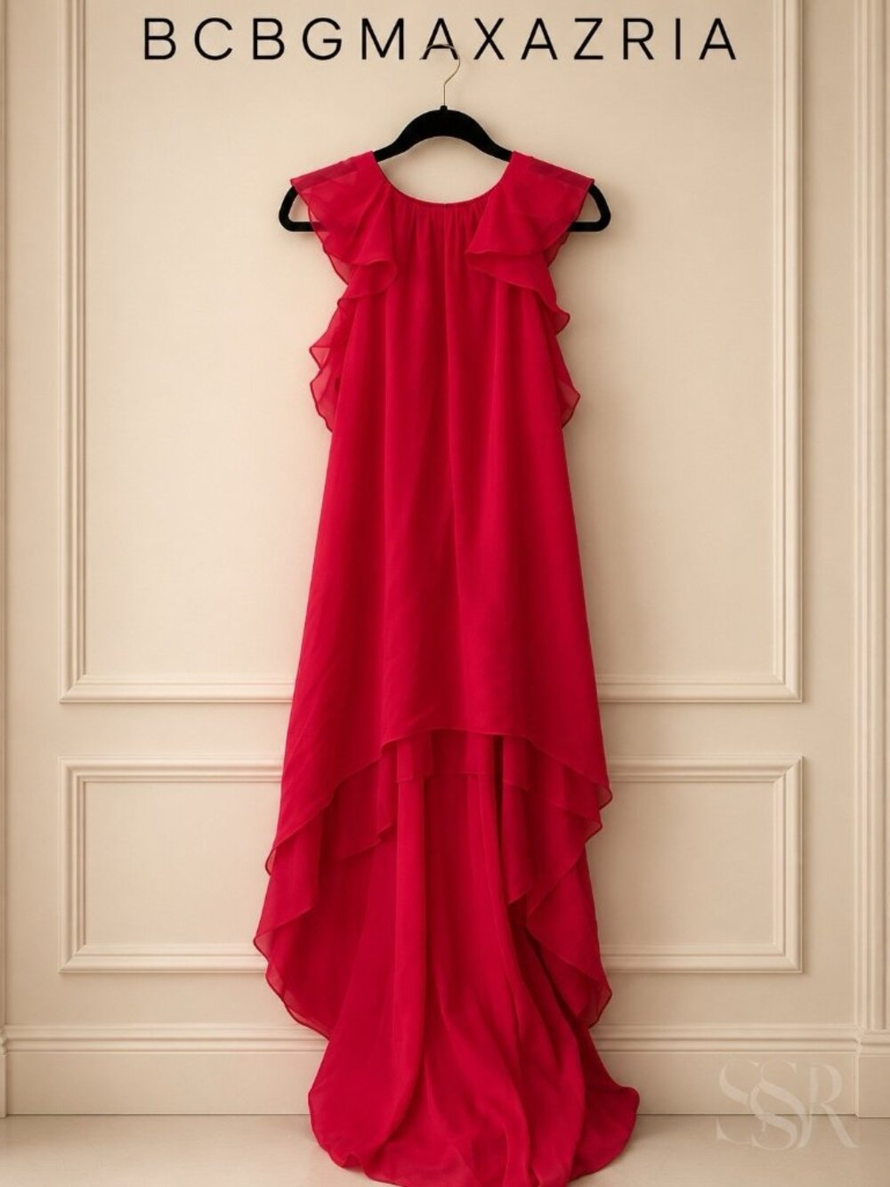 BCBGMAXAZRIA Silk High Low Ruffle Gown XS Raspberry Pink Sleeveless Formal Eveni
